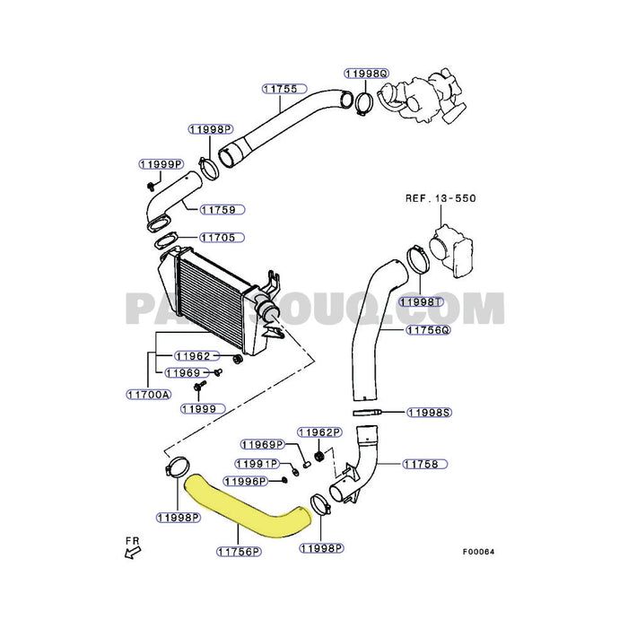 Cold Side Intercooler Hose For Mitsubishi Triton MN 4D56 2.5L