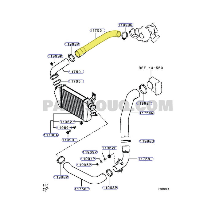 Hot Side Intercooler Hose For Mitsubishi Triton MN 4D56 2.5L 4WD