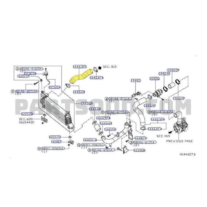 Cold Side Intercooler Hose For Nissan Navara D40 YD25 2.5L