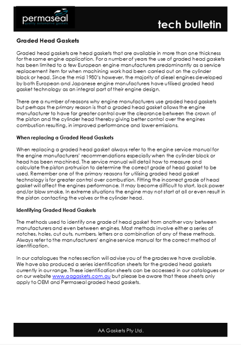 Permaseal Head Gasket For Nissan Patrol GU ZD30 3.0L CRD 2007 Onwards 1 Notch Grade 1 0.65mm