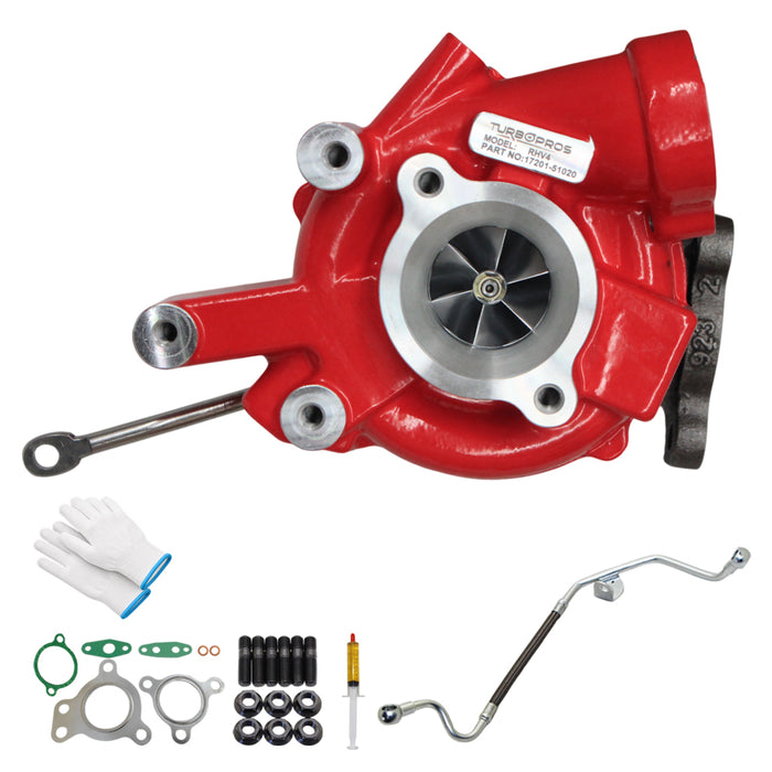 GEN1 High Flow Turbo Charger With Genuine Oil Feed Pipe For Toyota LandCruiser 200 Series VDJ200 1VD-FTV 4.5L Driver Side