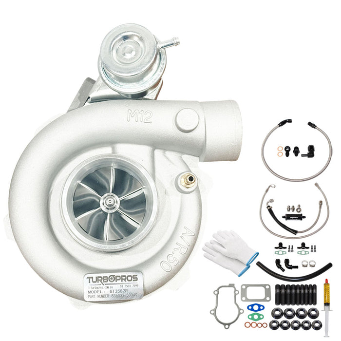 GEN1 High Flow GT3582R Turbo Charger With Oil Feed, Return And Water Line Kit For Ford FPV BA/BF F6 Barra 4.0L