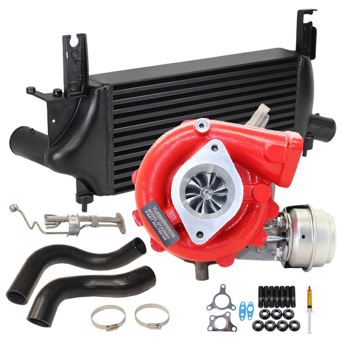 GEN1 High Flow Turbo With 75mm Intercooler & Hoses And Genuine Oil Feed Pipe For Nissan Navra D40 / Pathfinder R51 YD25 2.5L 4 Bolts