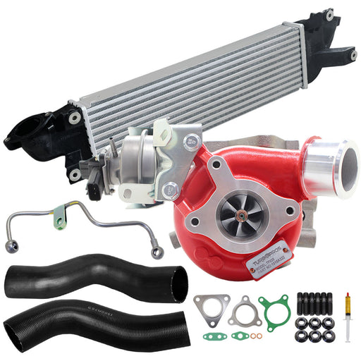 GEN1 High Flow Turbo Charger With 50mm Intercooler & Hoses And Genuine Oil Feed Pipe For Mitsubishi Triton MR 4N15 2.4L 2019 Onwards