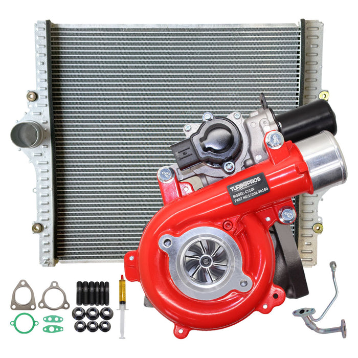GEN1 High Flow Turbo Charger With 24mm Intercooler And Genuine Oil Feed Pipe For Toyota LandCruiser Prado KDJ120 / KDJ150 2005-2015