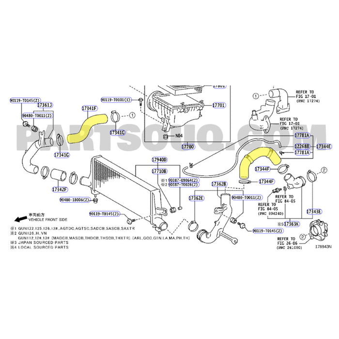 Hot Side & Cold Side Intercooler Hoses For Toyota Hilux/PradoFortuner/HiAce 1GD-FTV 2.8L 2015-2020