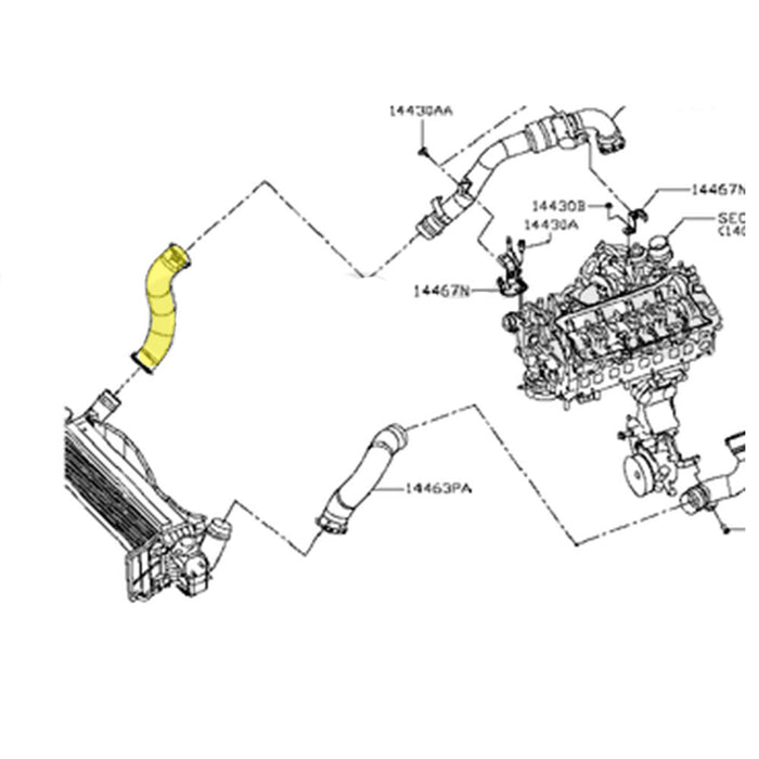 Hot Side Intercooler Hose For Nissan Navara D23 NP300 Twin-Turbo Charged 2015 Onwards