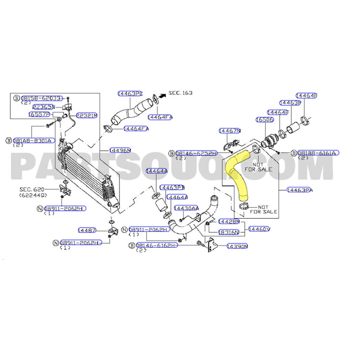 Hot Side Intercooler Hose For Nissan Pathfinder R51 YD25 2.5L