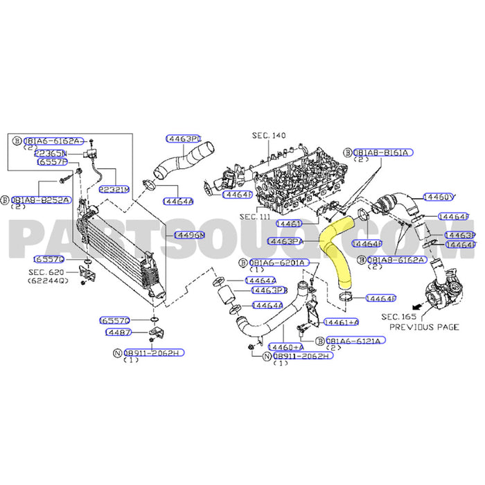 Hot Side Intercooler Hose For Nissan Pathfinder R51 YD25 2.5L
