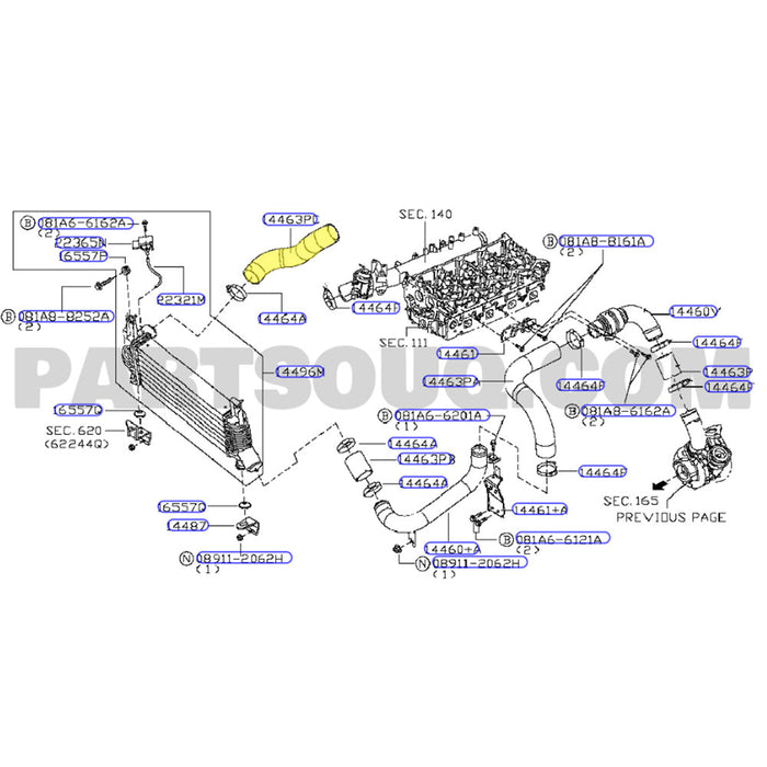 Cold Side Intercooler Hose For Nissan Pathfinder R51 YD25 2.5L