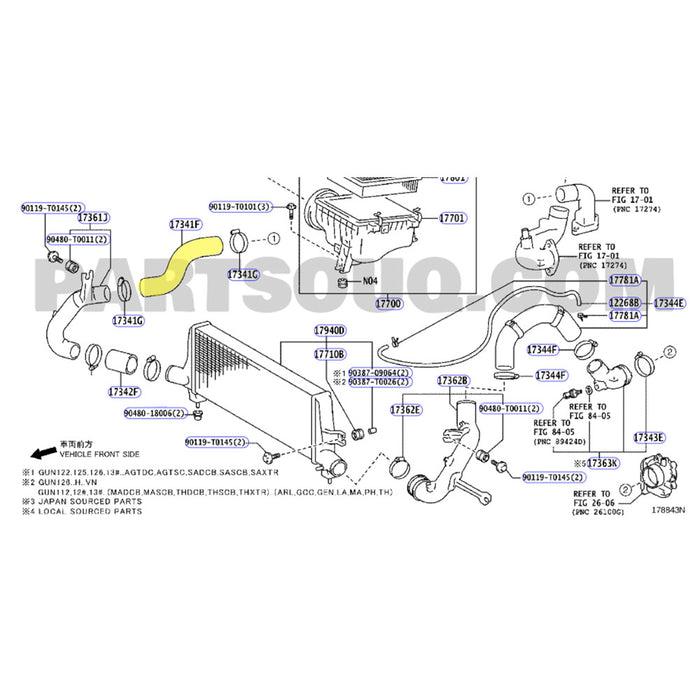 Hot Side Intercooler Hose For Toyota HiAce 1GD-FTV 2.8L 2015-2020