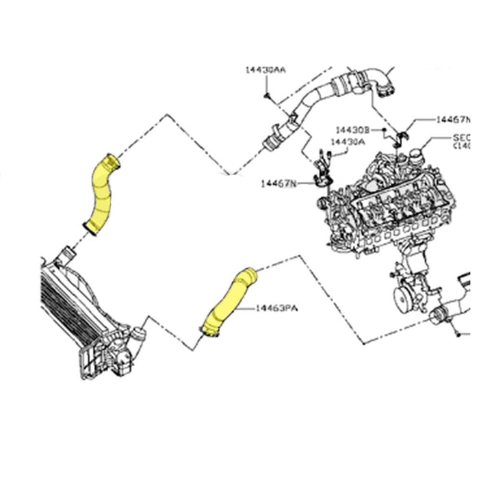 Hot Side & Cold Side Intercooler Hoses For Nissan Navara D23 NP300 YS23D 2.3L Twin-Turbo Charged 2015 Onwards