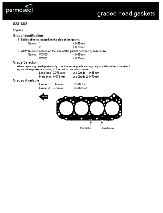 Permaseal Head Gasket For Nissan Patrol GU ZD30 3.0L DI 2000-2007 2 Notches Grade 2 0.7mm