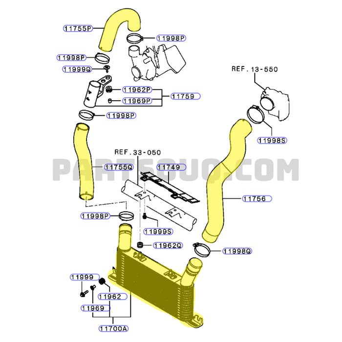 Upgrade Aluminium 64mm Intercooler & Hoses For Mitsubishi Pajero 4M41 3.2L