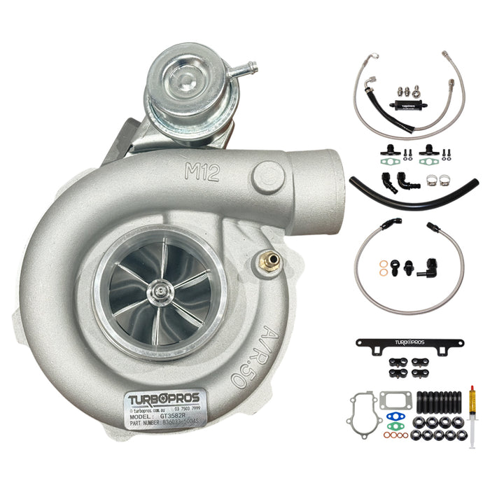 Upgrade Billet GT3582R Turbo Charger With Oil Feed, Return & Water Line And Bracket Kit For Ford FPV BA/BF F6 Barra 4.0L